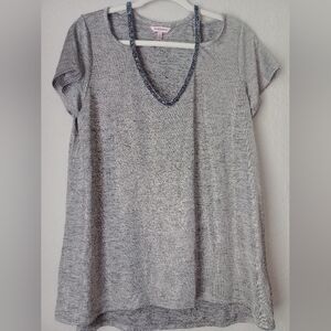 Juicy Couture Gray Top with Sparkling Beaded Neckline Size L
